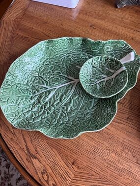 🥬🥬BordalloPinheiroRaisedCabbageLeafDesignCollectibleScarceNEWMajolicaPortugal15”